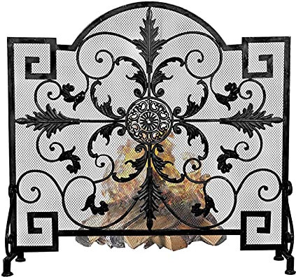 Fireplace Screen Guard, Fireplace screen Iron Fireplace Screen Outdoor Privacy Screens， Black-Tone FireGuard Gate， for Open Fire/Wood Burners/Gas Fire