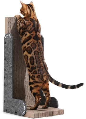 FUKUMARU Kratzbrett Katzen, 68 cm hohe L förmige Kratzpappe für Katzen, widerstandsfähig Katzenkratzbrett aus Filz und hochwertiger Karton, Kratzmöbel für Wand und Ecke, Grau