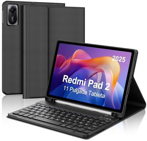 FOGARI Hülle mit Tastatur für Xiaomi Redmi Pad 2 11 Zoll 2025/Redmi Pad SE 11 Zoll 2023 mit Stifthalter, Magnetisch Abnehmbarer Bluetooth-Tastatur für RedmiPad 2 2025/RedmiPad SE 2023, Schwarz