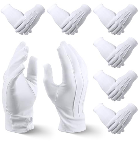 6 Paar Handschuhe Schützenfest Weiße mit Snap ZiernäHten, Dünne Handschuhe Herren, Genähte Handschuhe, Etiquette Handschuhe, Parade Handschuhe Ideal für Formelle Smokings, Schmuck-Inspektion