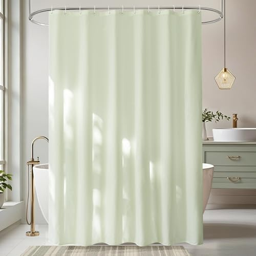 EurCross Duschvorhang 180 x 180 Textil Stoff Wasserdicht Duschvorhänge, Cremegrün Antischimmel Waschbar Bad Vorhang mit 12 Ringen