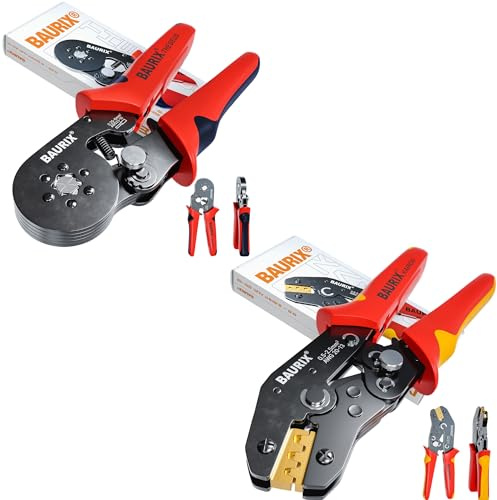 BAURIX® Crimpzangen Set – THESEUS (6-Kant) Crimpzange für Aderendhülsenzange 0,25–6 mm² & KAIRON Crimpzange für Flachsteckhülsen 0,5–2,5 mm² – Elektriker Werkzeug für Elektroinstallation & DIY