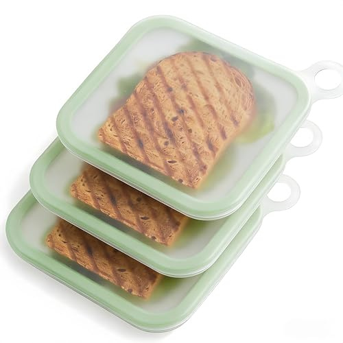 Lot de 3 boîtes à sandwich en silicone pour boîtes à déjeuner, boîtes de rangement alimentaire avec couvercles, sac réutilisable sans BPA, passe au micro-ondes, au congélateur et au lave-vaisselle