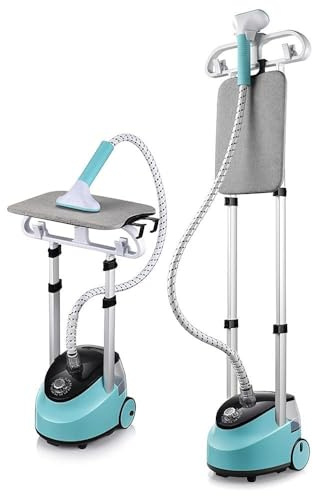 2-in-1 Dampfbügelstation & Dampfglätter, 2000W Profi Kleiderdampfer mit 1,5L Wassertank, 11 Dampfstufen, 30s Schnelles Aufheizen, Vertikal- & Horizontalbügeln, inkl. Teleskopstangen & Bügelbrett