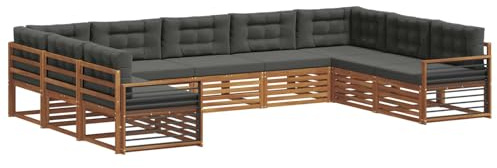 vidaXL Sofagarnituren 9 pcs Natur und Anthrazit Massivholz Akazie, Gartenmöbel, modernes Outdoor-Sofa, Robustes Set, Lounge-Sitz, Terrasse, Komfort für Dein Zuhause