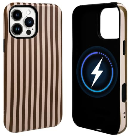NITITOP for iPhone 13 Pro Max Case Cute Magnetic Striped Design,Brown | for Women Girls Men, Vertical Stripe Design, Compatible with MagSafe, Matte Hybrid 2 Layers, Hard PC Back Shockproof Cover