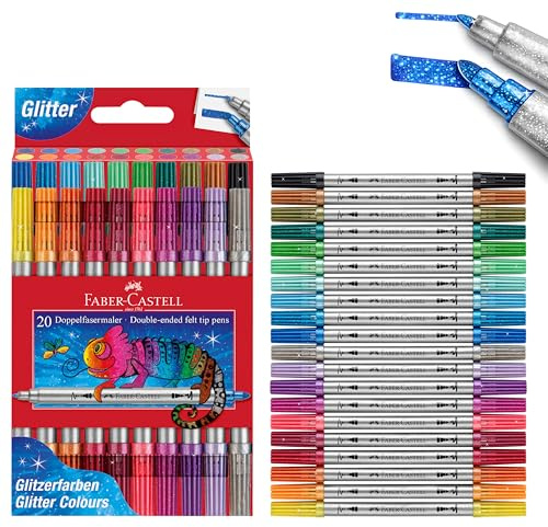 Faber-Castell - Filzstifte Set Glitzer, 20 Doppelfasermaler | Mit feiner und breiter Spitze - Malstifte für Kinder und Erwachsene