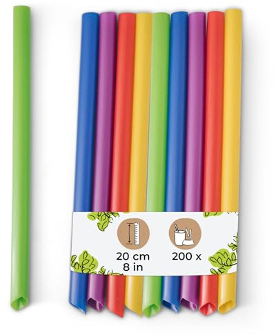 BIOZOYG Bubble Tea Strohhalme 200 Stück 20 cm Ø 1,2 cm bunt - Strohhalme wiederverwendbar Trinkhalme mit Spitze - Extra Breite Fruchtperlen Tapioka Perlen Strohhalme Kinder Slush Trinkhalme Straws