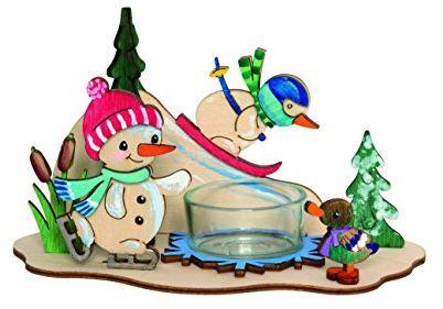 Drechslerei Kuhnert - Hobaku Bastelset im Schneemann Sportler Motiv - Teelichthalter - Maße: 17 x 22 x 6 cm - Made in Germany