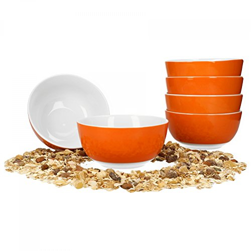van Well Vario Müslischalen-Set 6-teilig - Schalen-Service für 6 Personen - tiefe Suppen-Schüssel 14cm - Porzellan-Set innen weiß & außen Orange - Salat-Schüssel mikrowellengeeignet