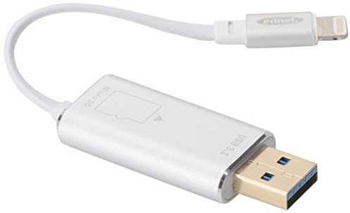 ednet Smart Memory mit App - Speichererweiterung für iPhone und iPad ab iOS 7.1 - unterstützt Micro SD-Karten bis 256GB - silber