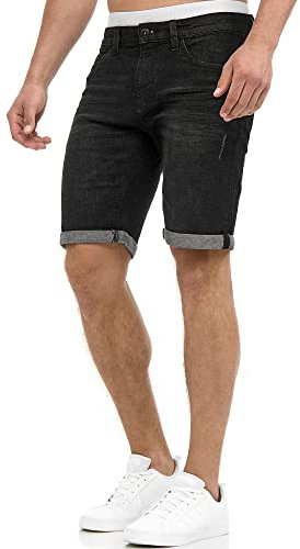 Indicode Herren Caden Jeans Shorts mit 5 Taschen | Herrenshorts Used Look für Männer Black, L