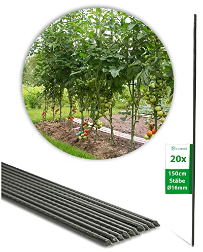 Novatool 20 Stück Pflanzstäbe 150cm grün 16mm ⌀ sehr stabil Metallrohr kunststoffummantelt Rankstäbe für Pflanzen Rankhilfe Gurken Tomatenstäbe für Kletterpflanzen Rankstab Pflanzstab 150 cm