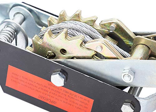 Gear Winch Rope Tightener Cable Ratchet Lifting Tool Double Hook Steel Wire Hand Power Puller Heavy Duty for Metallurgy and Mine (Black, 2T)