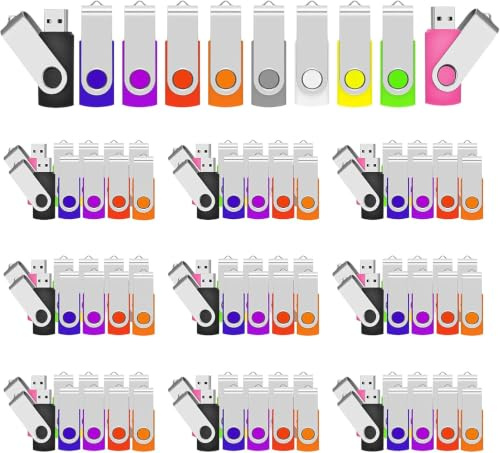 Lot de 100 Clé USB 4Go Cle USB 2.0 Flash Drive Cles USB Pivotant Mémoire Sticks U Disque pour PC Ordinateur Portable(10 Couleurs)(4GB*100PCS)
