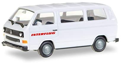 herpa 094658 – VW T3 Bus Interflug, Modell Auto, Modellsammlung, Miniaturmodelle, Fahrzeuge zum Sammeln, Kleinmodell, Sammlerstück, Detailgetreu, Kunststoff, Weiß - Maßstab 1:87, Mehrfarbig
