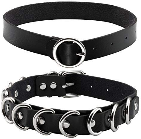 Manfnee Punk PU Halsband aus Leder und Aluminium für Damen und Herren Choker Halskette Verstellbar
