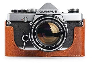 Case for Olympus OM-4, Zakao Handmade Genuine Real Leather Half Camera Case Bag Cover for Olympus OM-1/1N OM-2/2N OM-3/3Ti OM-4/4Ti (No Handle) with Hand Strap (Brown)