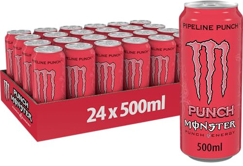 Monster Energy Pipeline Punch – 24 Lattine da 500 ml, Energy Juice con Taurina, L-carnitina, Inositolo e Vitamine del Gruppo B, Bevanda Energetica dal Gusto di Frutto della Passione, Arancia e Guava