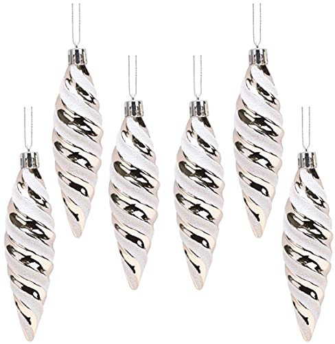 Christmas Concepts® Pack of 6-110mm Large Spiral Shaped Baubles - Shiny & Glitter Decorated - Christmas Tree Decorations (Champagne)