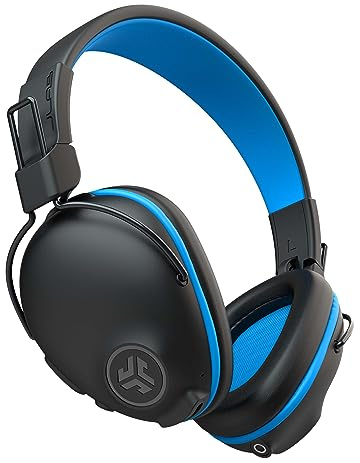 JLab JBuddies Pro Wireless Over-Ear Kids Headphones, 35+ Hour Battery Life, Built-in Volume Regulators for Safety, Share Mode, Folding, Adjustable, Noise Isolation, with Mic, Blue