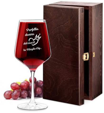 Maverton Calice da vino Rubino XL - incisione personalizzata - 530 ml - in vetro - ideale per il vino rosso e bianco - regalo di compleanno per la donna - donna del caos