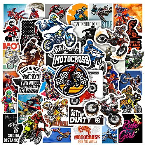 RGBEE Moto-Cross Aufkleber 50 Stück, Wasserfeste Vinyl Sticker Set für Laptop, Koffer, Helm, Motorrad, Skateboard, Snowboard, Auto, Fahrrad, Computer, Graffiti Aufkleber Decals