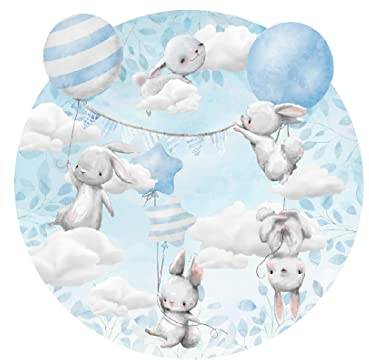Osomhome Wandaufkleber für Kinder, Kreis, blaue Hasen 100x100cm, Tiere, Aufkleber für Mädchen, Aufkleber für Jungen,