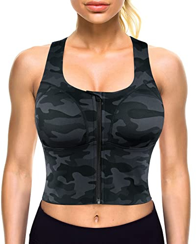 CYDREAM Lange Sport-BHs mit Reißverschluss vorne für Damen, bauchfreies Tank-Top, überkreuzte Rückenunterstützung, Fitness, Yoga, Workout-Shirts