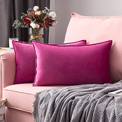MIULEE 2er Set Samt Kissenbezug Flansch Kissenhülle Dekorative Sofakissen Dekokissen Umwickelte Kante Kissenbezüge Zierkissenbezug für Sofa Wohnzimmer Schlafzimmer 40x60 cm Rose Rot