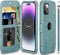VANAVAGY Compatible with iPhone 14 Pro Wallet Case for Women and Men,Rfid Flip Leather Cover with Wrist Supports Wireless Charging with Card Holder and Glass Screen Protector,Forest Green