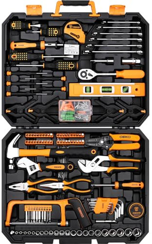DEKO 228 Piece Socket Wrench Auto Repair Tool Combination Package Mixed Tool Set Hand Tool Kit with Plastic Toolbox Storage Case