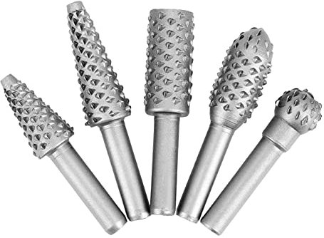 5 escofinas rotativas para madera, plástico, para carpintería, cincel de vástago redondo de 1/4 pulgadas, para desbarbado y pulido en relieve, para carpintero