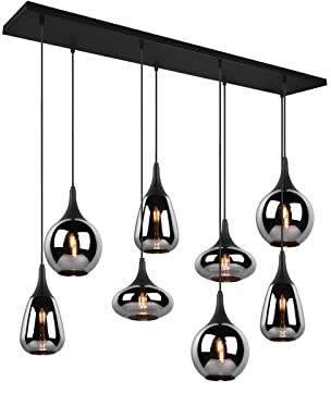 LED Balken Pendelleuchte 8 flammig Glas Chrom verspiegelt in Rauchglas Optik