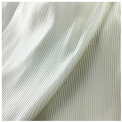 Satin-Faltenstoff, Linienstruktur, feine Streifen, Akkordeon-Faltenstoff für Kleid, Rock, Nähmaterial, 144,8 cm Breite MM373 (Elfenbein)