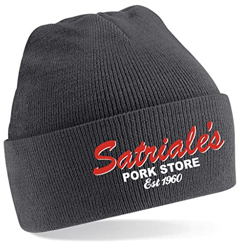 Postees Satriale's Pork Store Logo Inspried by The Sopranos Embroidered Beanie Hat Graphite