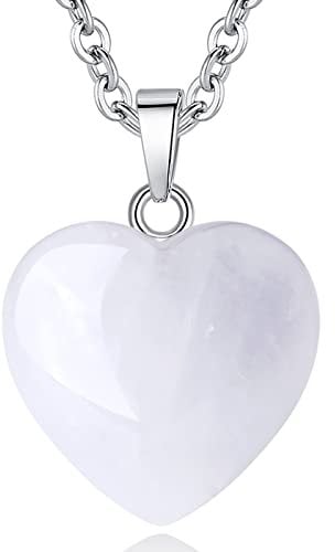XIANNVXI Heart Necklaces for Women Crystal Heart Pendant Necklaces Clear Quartz Necklace Natural Healing Gemstone Pendant with Silver Chain Reiki Jewellery Necklace Gifts