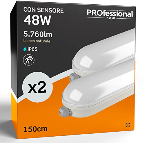 Eurocali Plafoniera LED 150 cm 48W Con Sensore di Movimento 5760 lumen Impermeabile IP65 Luce Naturale 4000K Elevata Efficienza - Pacco da 2