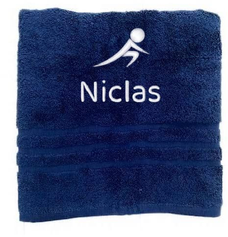 Personalisiertes Handtuch mit Namen Schön gestickter Sport Name Handbadetuch 100% Baumwollhandtuch Sportliche Motive Personalized Custom Towel with Name (140 x 70 cm, Eisstockschießen)