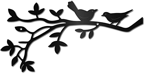CREATCABIN Vögel Auf Dem AST Wanddekoration Vogel-Silhouette Metall-Wandschilder Schwarze Skulptur Aufhängen Für Büro Schlafzimmer Wohnzimmer Drinnen Draußen Weihnachten Geschenke Kunstwerk 30x15cm