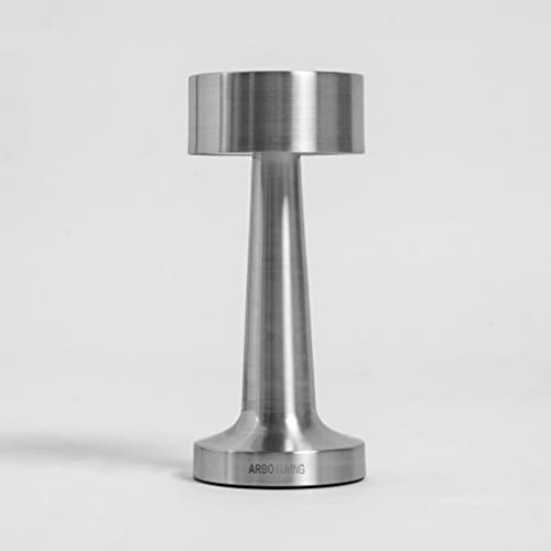 ArBo-Living Tischlampe Kabellos, LED Akku Tischleuchte, Tischlampe mit Batterie, LED Tischlampe dimmbar, Nachttischlampe, Schreibtischlampe, Tischleuchte für Wohnzimmer, Schlafzimmer (Silber)