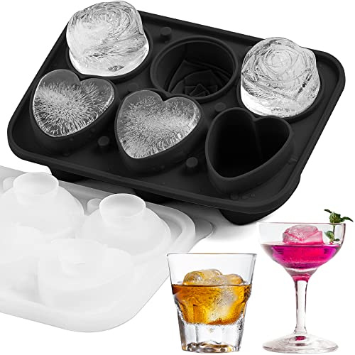 Rosen & Herzen Eiswürfelform, MEETRUE Rose Eiswürfelform Silikon Eiswürfelbehälter mit Klarem Trichter-Deckel, Neuheit Eiswürfel Kugel Form Eiswürfelbehälter für Cocktails Whiskey Getränke, Grün