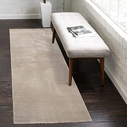 carpet city Teppich Flur 80x300 cm - Beige - Kurzflor, 3D-Effekt, Glanzgarn - Geometrisches Muster - Moderner Teppich-Läufer Schlafzimmer, Wohnzimmer, Esszimmer