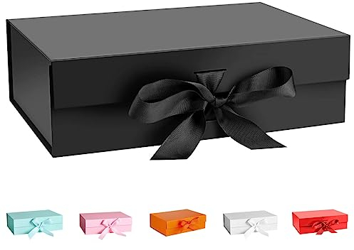 DAWNTREES Gift Box with Lid for Presents, 26x19x8 cm, with Ribbon and Magnetic, Gift Box Large Closure for Christmas, Hanukkah, Fathers Day, Weddings, Birthdays, Grooms Gifts