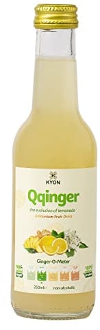 250ml Qqinger Glass Bottle Soft Drink | Natural Lemonade Drink with Ginger, Elderflower, Water, Lemon and Lime Juice | Pack of 24 X 250ML | No-Added Sugar Low Calorie Diet Lemonade Ginger Drink