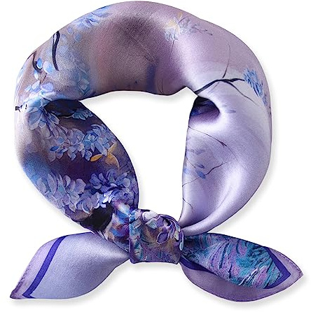 Ciormis Pure Silk Scarf, Small 21 Inches 100% Mulberry Silk Neckerchief Purple Flower Scarf for Women Neck (Style 11)