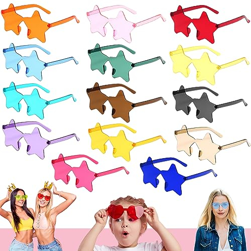 14er Party Brille Sternförmige farbige Sonnenbrille,Hippie Brille,Andlose Sonnenbrille,Festival Brille Lustige Partybrillen für Kinder Erwachsene Fasching Foto Requisiten Halloween Geburtstagsfeier
