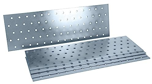 HELPMATE – 6 placas perforadas de 100 x 300 mm – Conector plano galvanizado y azul pasivado – Conector de madera con excelente protección contra la corrosión, estable y duradero – Fácil montaje