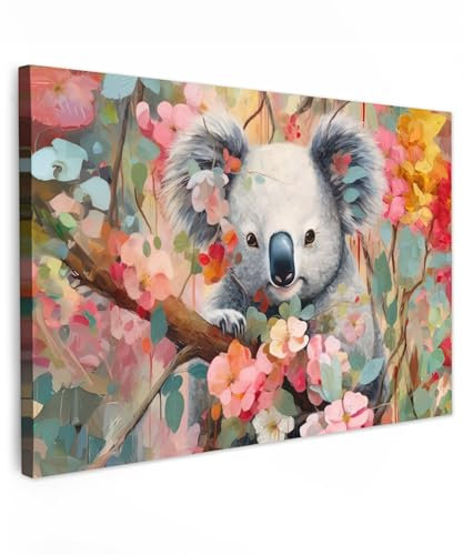 MuchoWow© Impressions sur Toile 90x60 cm Deco Tableau Murale Decoration Salon Peinture Tableaux Chambre Toiles Maison Faune - Fleurs - Koala - Nature