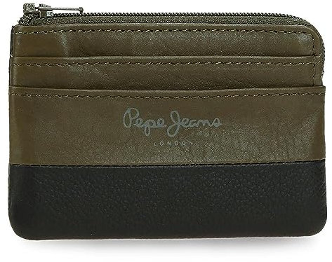 Pepe Jeans Double Portefeuilles et Porte-Monnaie en Cuir de Vachette, Noir, Kaki, Marine, différentes Tailles, Kaki, Talla única, Porte-Monnaie